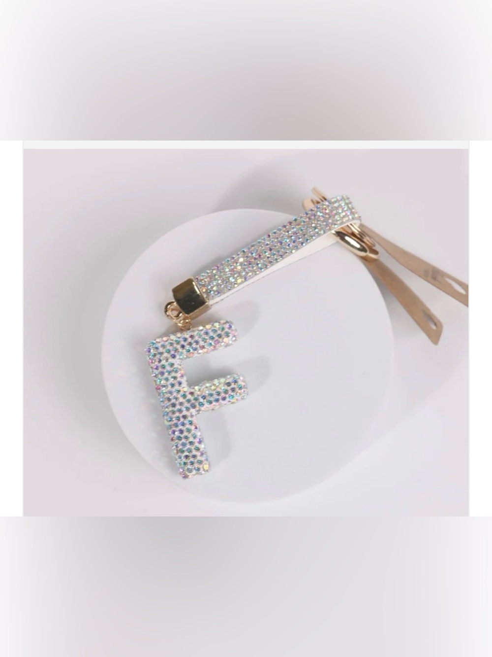 Crystal 'F' Initial Keychain Charm - Iridescent White